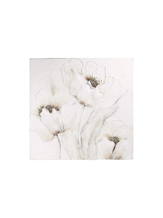 Gemälde Blumen Weiß Mint Kaffee 80x3x80cm ESTHE...