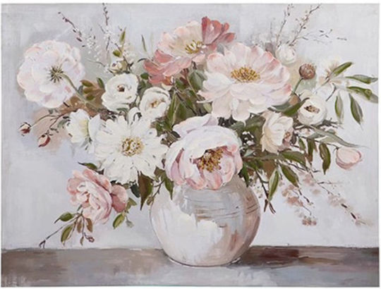 Canvas Painting Vase Flowers White Green Pink 80x3.5x60cm Estheti 812-20094