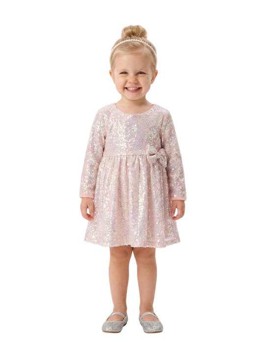 Mädchenkleid Langärmelig mit Pailletten Set aus 2 mit Zubehör Rosa