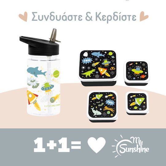 A Little Lovely Company Galaxy Kids Plastic Black Water Bottle