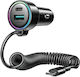 Joyroom JR-CL07 Car Charger 72W 3A Fast Charging with Ports 1xUSB-A 1xType-C with Type-C Cable Black Colour