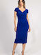 Summer Midi Evening Wrap Dress Royal Blue