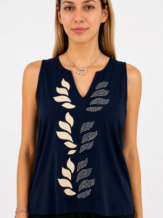 Women's Sleeveless Blouse with V-Neck Blue