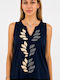Women's Sleeveless Blouse with V-Neck Blue