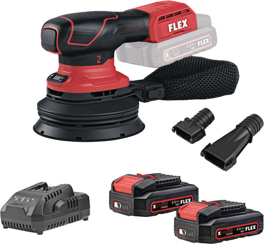 Flex ORE 2-125 18-EC C Exzenterschleifer 125mm Batterie 18V 2x2.5Ah mit Geschwindigkeitseinstellung und mit Staubabsaugsystem