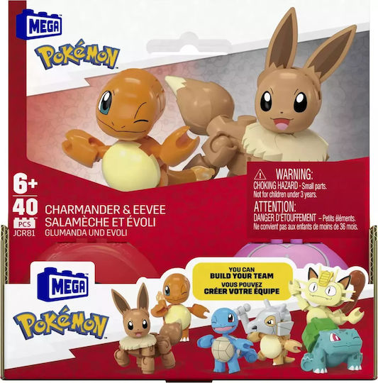 Mattel Cuburi de construit Pokemon Mega Set Charmander și Eevee pentru 6+ Ani 40 bucăți