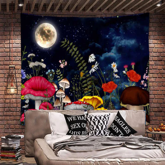 FRIPIA Decorative Tapestry Night Garden Fantasy Mushrooms Handmade Black Fabric 150x130cm