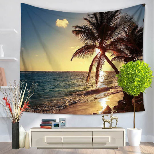 FRIPIA Decorative Tapestry Sunset Handmade Light Blue Fabric 150x130cm