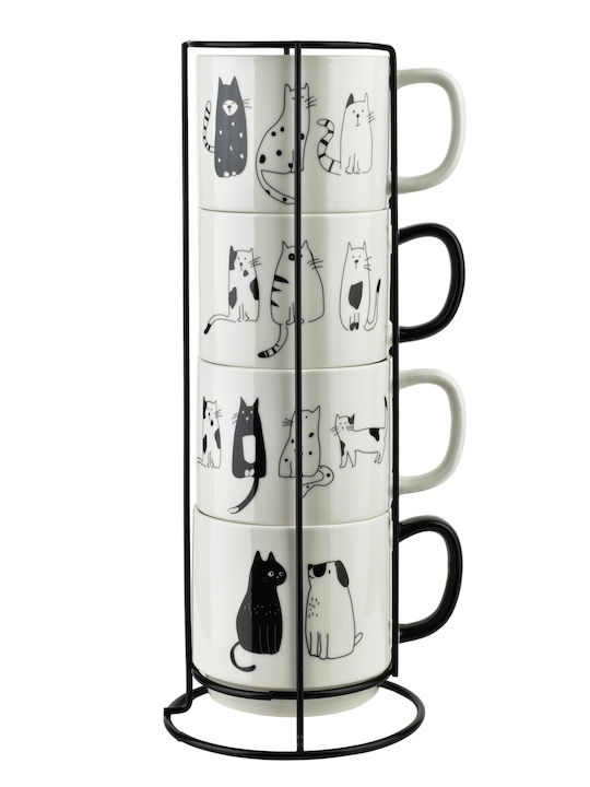 Mondex Set Of White Porcelain Coffee Cups 4 Pieces
