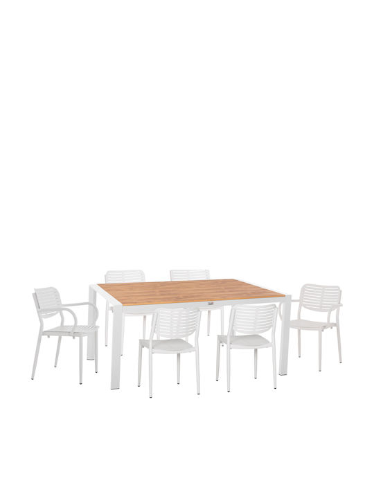 Set de Masă pentru Exterior Hilliard 7 Piese Alb