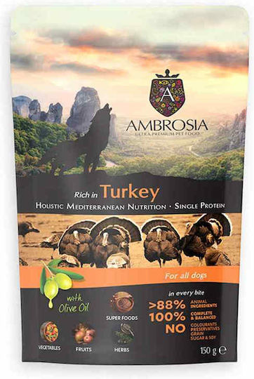 Ambrosia Течна Храна За Кучета В Чантичка С Турция Черен Дроб Месо Зеленчуци И Птици 150гр