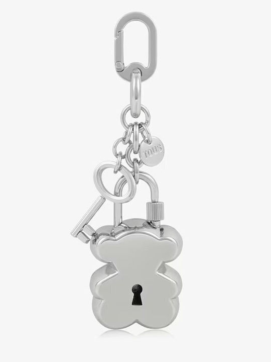Metal Bear Lock Keychain Silver Grey