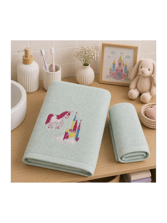 Set Of Baby Towels 2pcs Castle Unicorn Green Weight 480gsm Set Of Baby Towels 2pcs Castle Unicorn Green Weight 480gsm