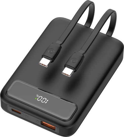 Deltaco PB-CC100 Baterie Externă 10000mAh 20W cu Port USB-A și Port USB-C Power Delivery / Încărcare Rapidă Neagră