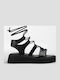 Leather Women's Flat Sandals Gladiator Flatforms Black