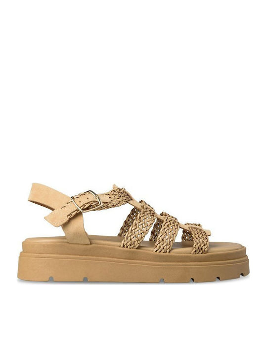 Δερμάτινα Γυναικεία Σανδάλια Flatforms Καφέ