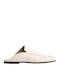 Pantofi Mules De Piele Flat În Culoare Ecru