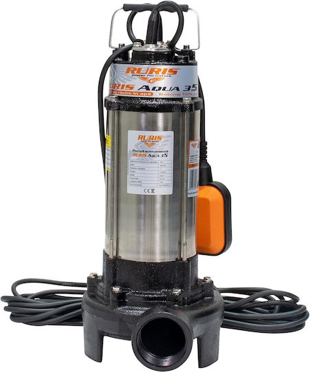 Ruris Aqua 35 – 1300 W Pompa De Apă Submersibilă Pentru Apă Murdară Cu Tocător Debit 18 M³/h Comutator Plutitor Cablu 10 M