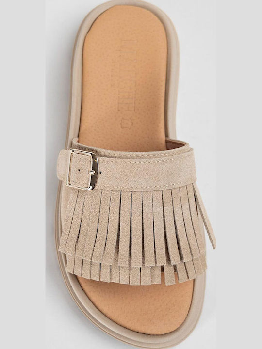 Дамски Кожени Сандали Flatforms Бежови