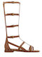 Leather Women's Flat Sandals Tabac Brown
