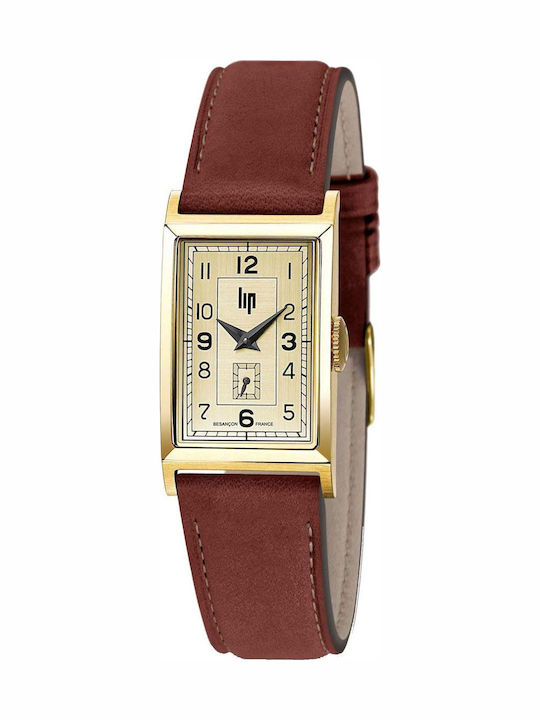 Lip Watches Damenuhr Batterie mit Braun Lederarmband