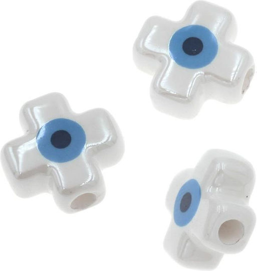Cruce Ceramică Ochi Albă Mărgele 12mm 5 Bucăți