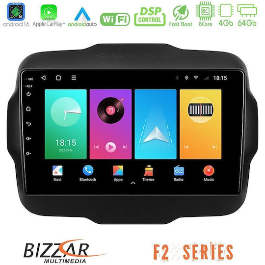Bizzar Car Audio System for Jeep Renegade 2015-2019 Bluetooth USB WiFi GPS Apple CarPlay Android Auto with 9" Touch Screen