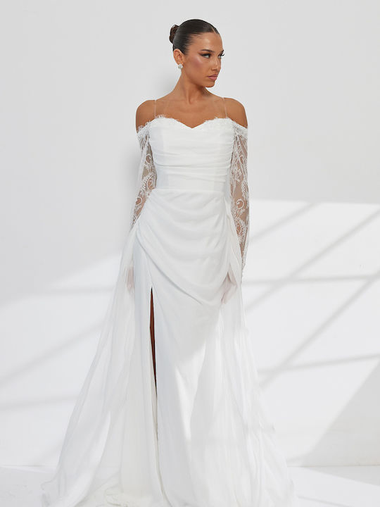 Maxi Wedding Dress Strapless Off-Shoulder with Lace Off Shoulder