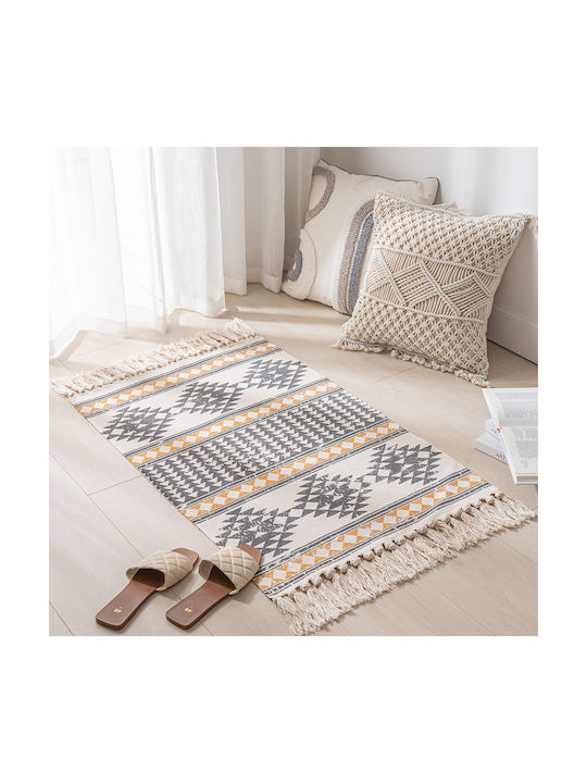 FRIPIA Outdoor Rectangular Cotton Rug with Fringes Grey & Orange 60x90cm