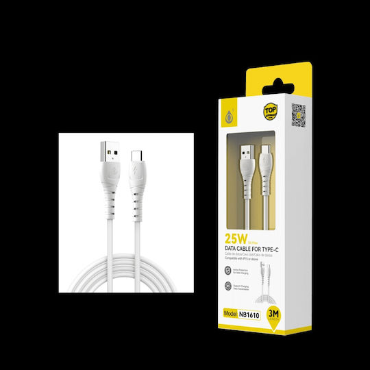Moveteck USB 2.0 Cable USB-C Male - USB-A 25W White 3m 463.032209