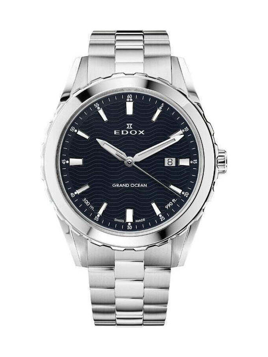 Edox Grand Ocean Ανδρικό Ρολόι 42mm Μπαταρίας με Ασημί Μεταλλικό Μπρασελέ