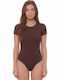 Bodysuit Pentru Femei Cu Mâneci Scurte Maro 1110kaf