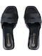 Leder Flache Sandalen für Damen Schwarz