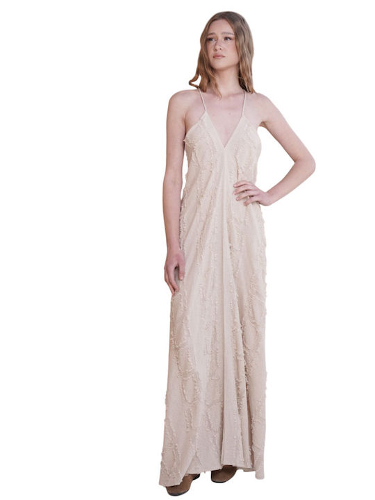 Summer Maxi Slip Dress Beige