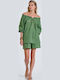 Bluză Damă Din Bumbac Off-Shoulder Cu Mânecă 3/4 Verde