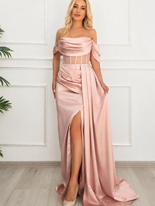 Satin Damenkleid Abend Rosa