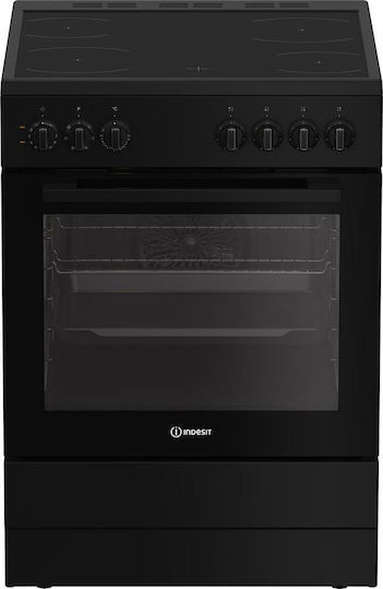 Indesit Κουζίνα 72lt με Κεραμικές Εστίες Π60εκ. Μαύρη