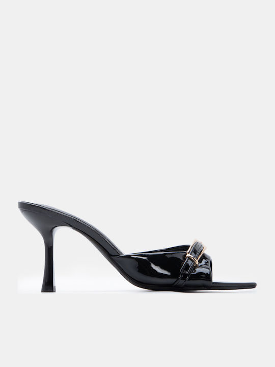 Patent Leather Mules With High Heel In Black Colour