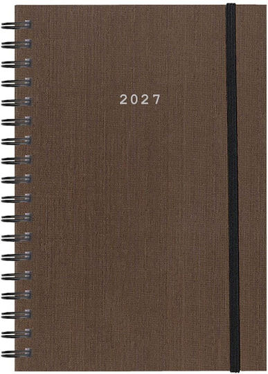 Next Дневник 2027 Fabric Plus Daily Спирала Кафяв 14x21см Възможност за Печат