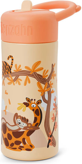 Affenzahn Kids Water Bottle Stainless Steel with Straw Non Spill 430ml