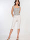 Women's High Rise Fabric Capri Trousers with Rubber Band in Regular Fit White