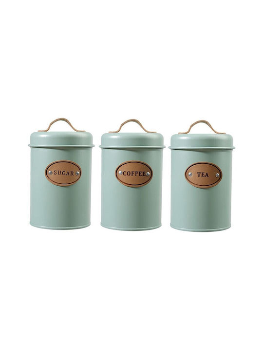 Set of 3 Pieces Coffee / Tea Jars with Brown Lid 10x10x22cm 3 Pieces