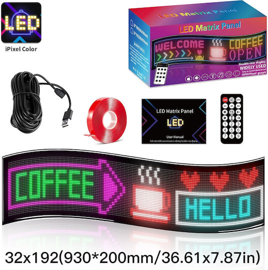 GloboStar Плъзгаща се LED Табела Едностранно Водоустойчива 192x32cm RGB