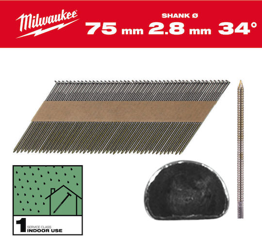 Nägel D 34° 7.4x2.8/75mm Rillenge 2200 Stück Milwaukee
