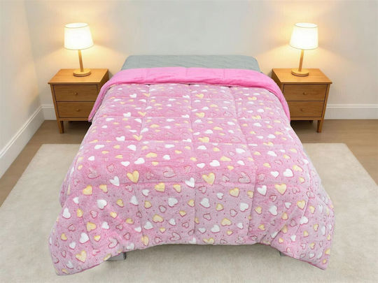 Dimcol Pătură Pentru Copii Husă De Pătură Single Hearts Roz 175x225cm