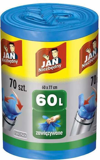 Jan Niezbędny Müllsäcke mit 60 l Fassungsvermögen mit Griffen 70 Stück Blau