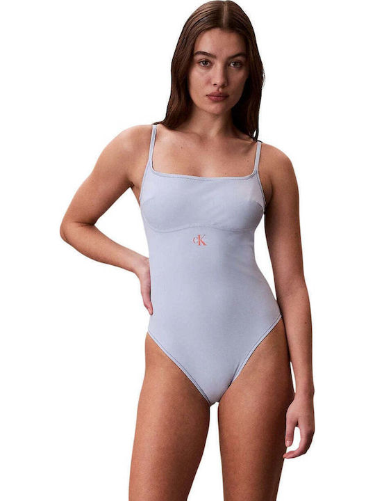 Calvin Klein Цял бански Светлосин