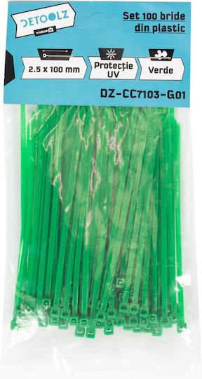 Detoolz Legături Cablu Din Plastic 100mmx2.5mm În Culoare Verde 100 Buc DZ-CC7103-G01