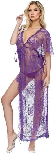Midnight Desire Mit Lila Spitze Lange Robe S M