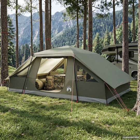 vidaXL Family Camping Tent Storage Green with Double Cloth 4 Seasons for 10 People 490x285x212cm